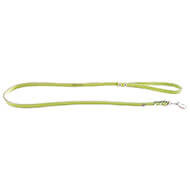 Green leather lead for dogs - classic leather stitched with plate