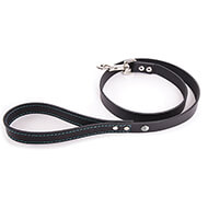 FLASH straight cut leather leash and neon seam - Black and turquoise