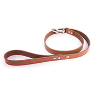 FLASH straight cut leather leash and neon seam - Cognac and pink