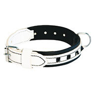 Black and white leather dog collar - Montana