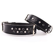 Black Leather dog collar - Swarovski strass