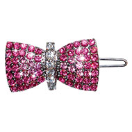 Barrette bow set with white and pink rhinestones 4cm