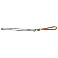 Dog chain lead with leather crust handle - natural