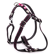 Dog black fluo harness - nylon black & pink