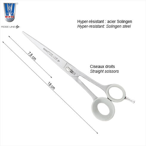 Grooming straight scissors - Top range professional - Witte Roseline - 18 cm